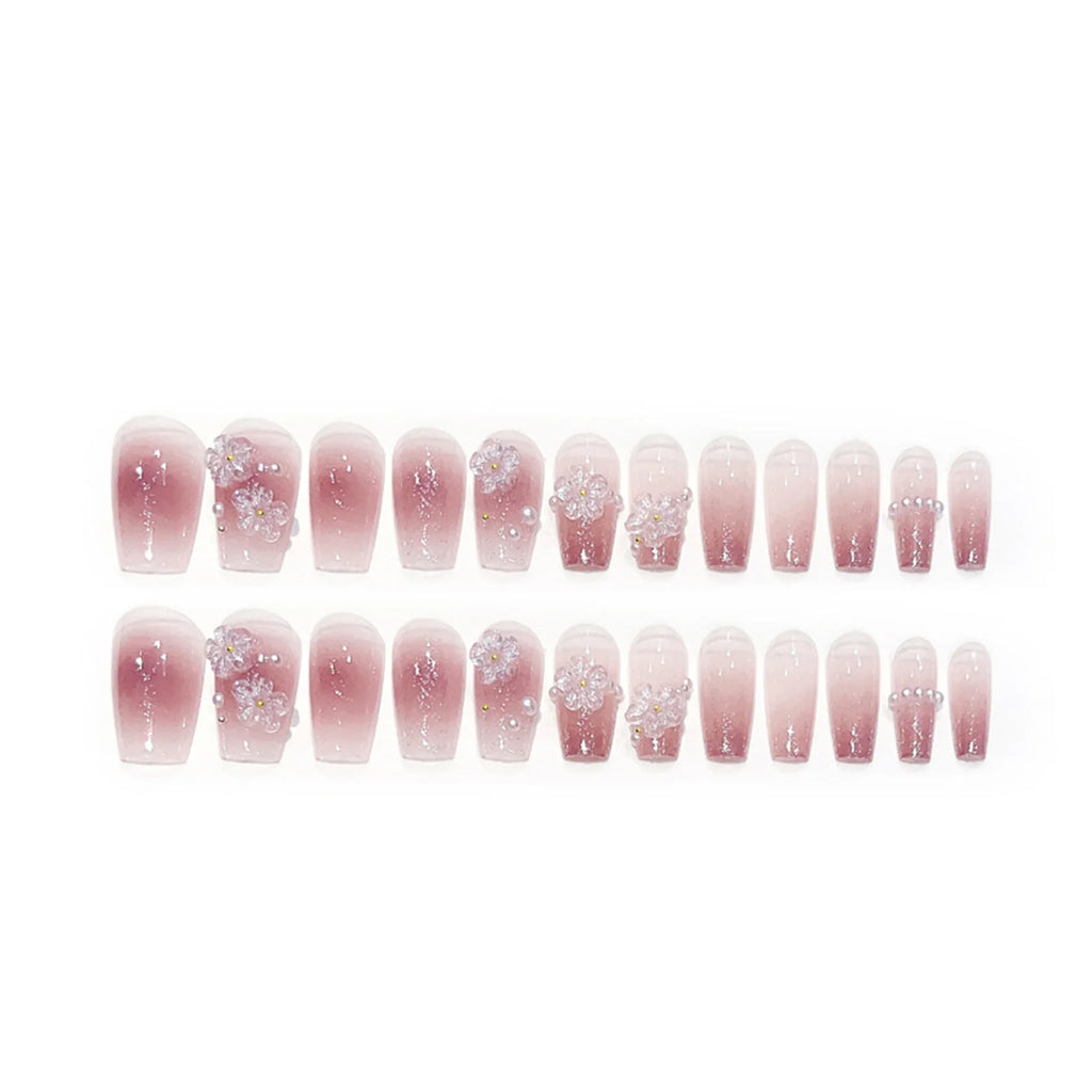 Blush Pink False Nails Bowknot Diamond Pearl 3D Design Press on Nail Tips with Harmless Smooth Edge Nails Woman DIY Fake Nails