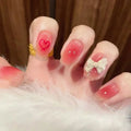 Blush Pink False Nails Bowknot Diamond Pearl 3D Design Press on Nail Tips with Harmless Smooth Edge Nails Woman DIY Fake Nails