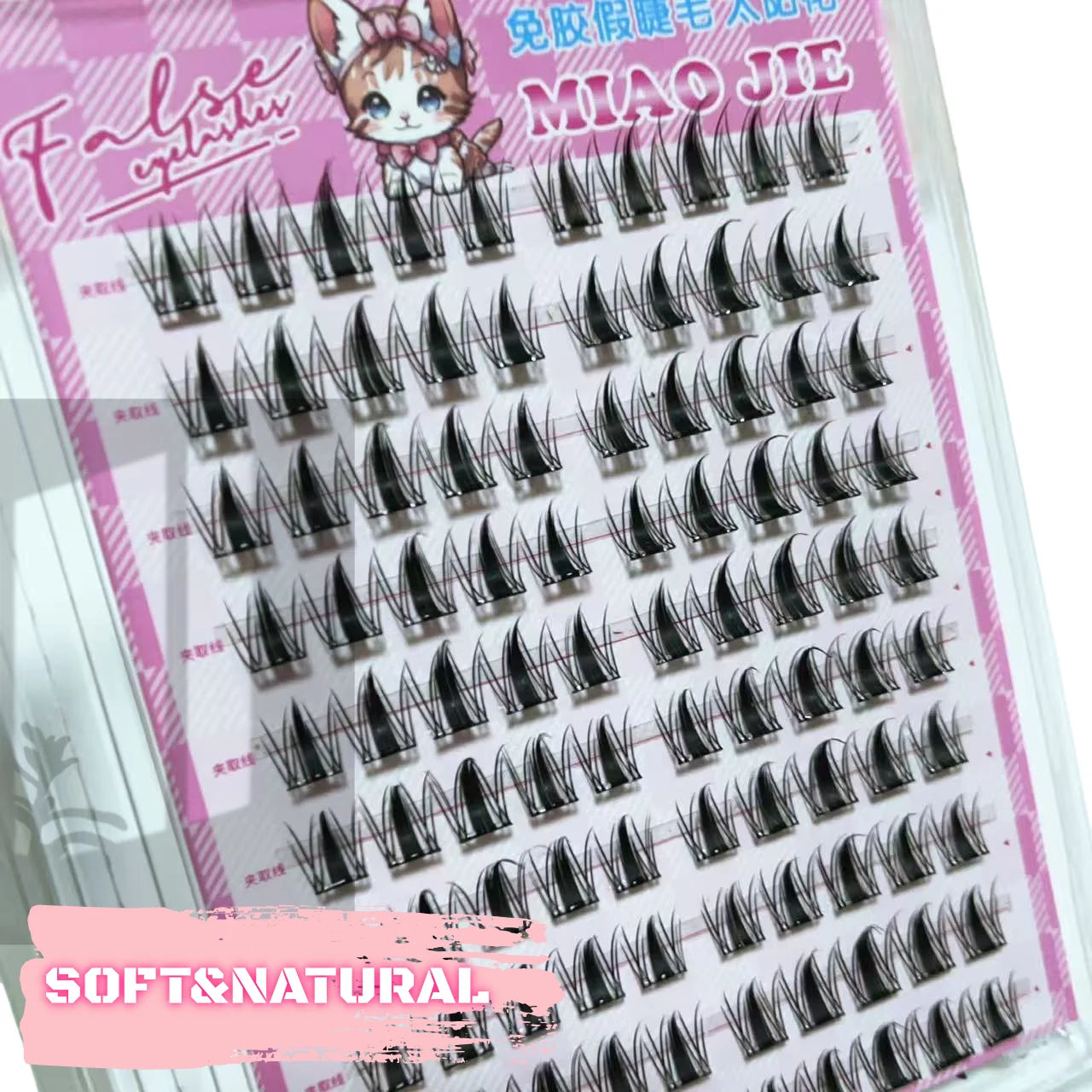MIAOJIE DIY Self-Adhesive Cluster Lashes 10 Rows/Box, Glue-Free Manga Style Sectioned Eyelashes Natural Look